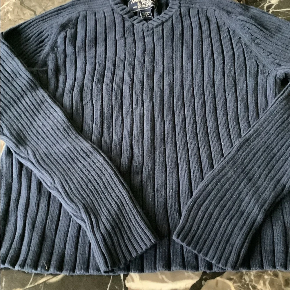 Vintage Y2K Abercrombie &Fitch men’s blue v-neck ribbed muscle sweater size m - Picture 1 of 7